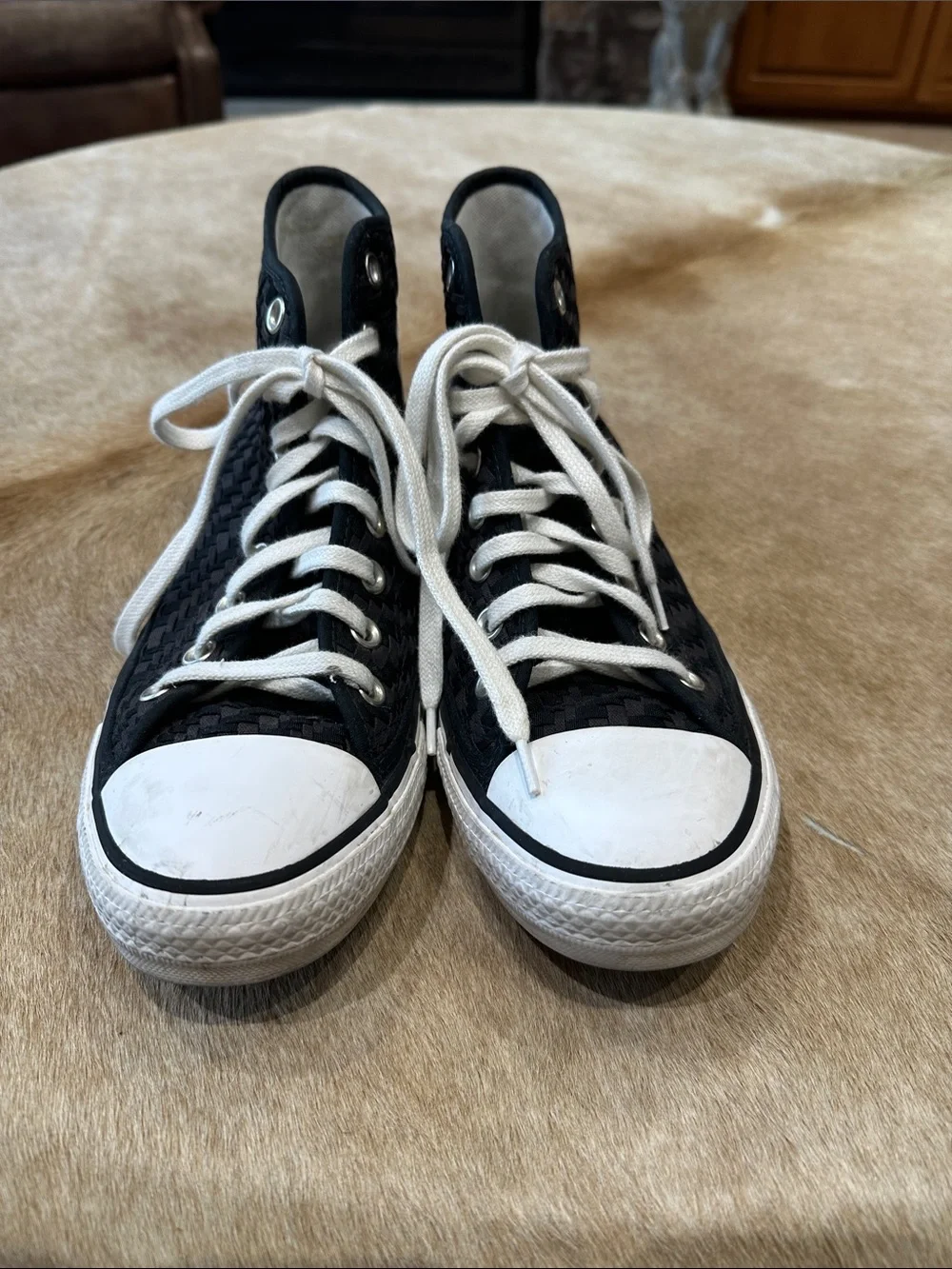 Converse Black Woven High-Top Sneakers with White Laces - Picture 3 of 6